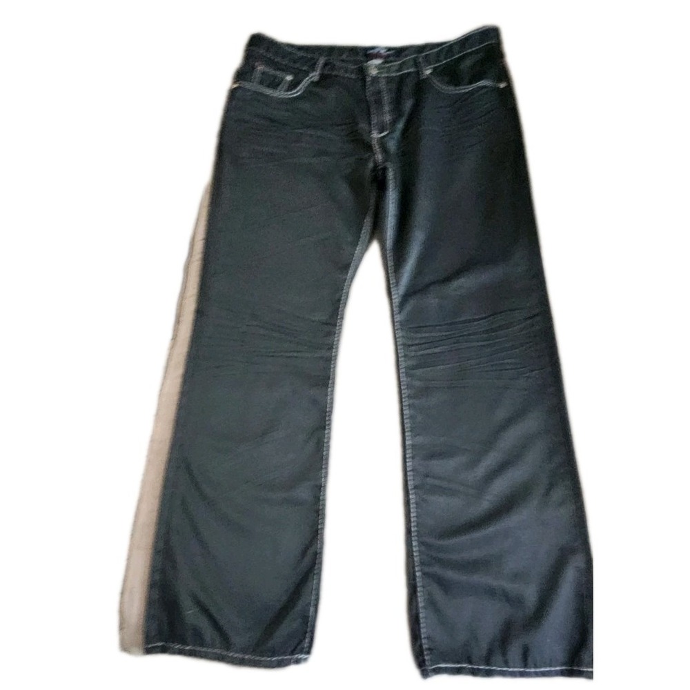 Dirty Denim Jeans Mens Size 38 x 32 Fits My Life Black Denim Motorcycle Wide Ank